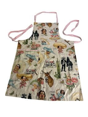 Vintage Mexican Theme Apron Senorita Donkey Cactus Novelty Print Retro Kitchen